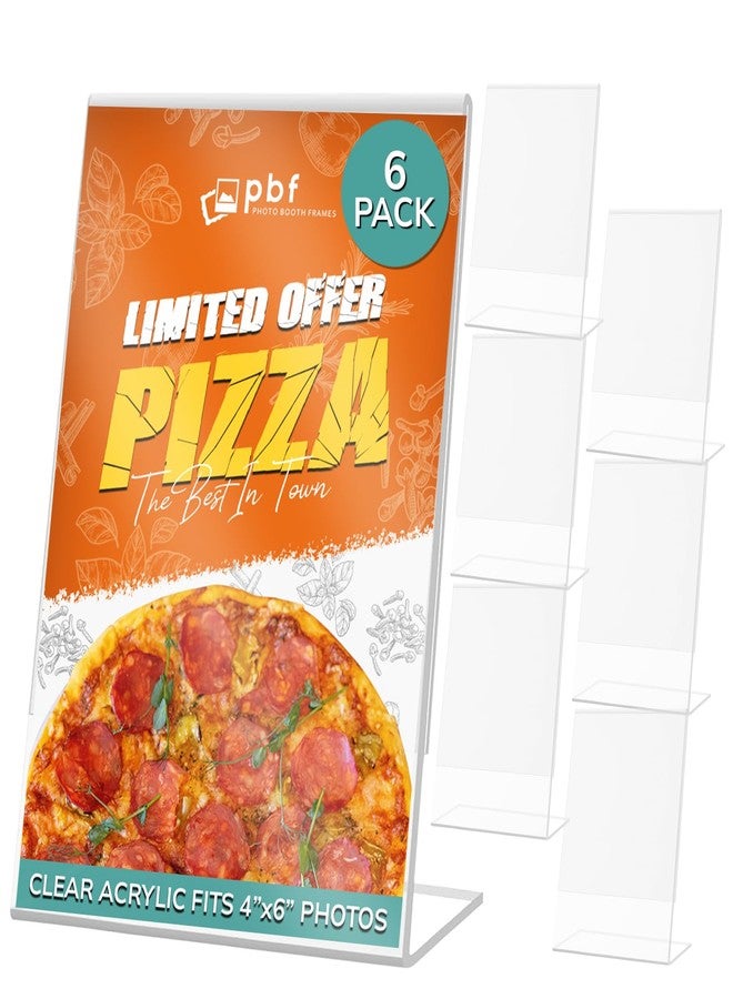 pbf PHOTO BOOTH FRAMES pbf 4x6 Acrylic Sign Holder | 4 x 6 Vertical Stand Up Slanted Sign Holder | Acrylic Stands for Display | Clear Picture Frame, Menu Table Top Stand, Plastic Flyer Holder (6-Pack) - Image 1